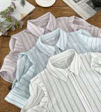 Tibet Stripe Puff Shirt Blouse