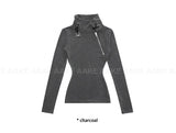 RIBBED ZIP-UP HIGHNECK TOP