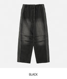Moshu track line string denim pants