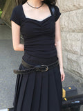 [MADE] Duran Amore Square Neck Shirring Short Sleeve T-Shirt