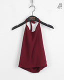 [SET] Rition Cut Brushed Halter Sleeveless Set Shirring Deep U-Neck Long Sleeve T-shirt