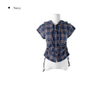Fran Check Hood Short Sleeve Blouse
