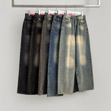 Back Point Pocket Washing Wide Fit Denim Pants