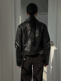 Glossy leather crop jacket
