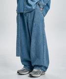 Asymmetric Washed Denim Pants