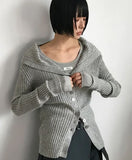 (WOOL) RIB BUTTON CARDIGAN