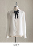 [Ribbon Brooch Set] Zenia Collar Shirred Blouse