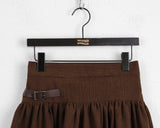 Larit Leather Buckle Corduroy Flare Tiered Golden Mini Skirt
