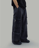 Double cargo denim pants