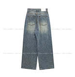 Lot Button Washed Wide Denim Pants