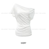 Drape Shirring Unbalance Off-Shoulder T-Shirt