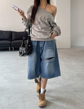 Shark Cutting Bermuda Denim Pants