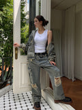 Damage Two Way Denim Hooded Jacket