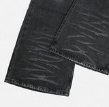 Groove cat-washed rivet flare denim pants