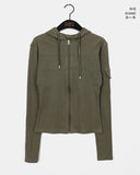 [MADE] Foil Vintage Pocket Slit Slim Ribbed Hood Zip-Up