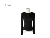 Doa Wool Button Slim Long Sleeve T-Shirt