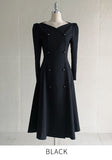 Romid Double Button Puff Tweed Flare One Piece