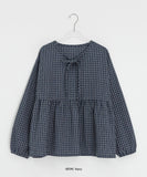[BAONHAUS] Lumie Check Ribbon Blouse