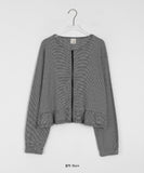[BAONHAUS] Hire Stripe Shirring Round Zip-Up Jumper