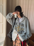 Cross vintage printing two way hoodie zip-up