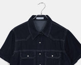 Sino Pocket Snap Button Short Sleeve Denim Shirt