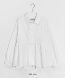 [BAONHAUS] Builder Collar Button Shirring Long Sleeve Blouse