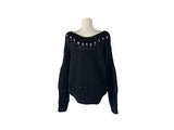 Pogo Openwork Loose Fit One-Shoulder Boat Neck Knit