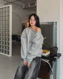 Parts Lettering Brushed Off-Shoulder Sweatshirt