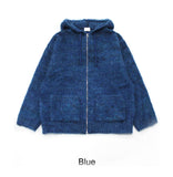 Blanc brush knit hooded zip-up