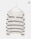 Tsen Stripe Button Henley Neck Long Sleeve Knit