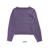 V-NECK CABLE CROP KNIT