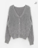 Heri Pine Leaf Balloon Angora V-Neck Loose Knit Fur Cardigan