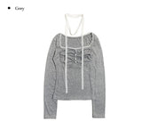 Sona Lace Muffler Bean Button Shirring T-shirt Set