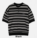 Nora Stripe Henley Neck Short Sleeve Knit