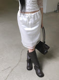 Oin Satin Lace Midi Skirt
