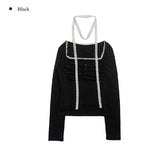 Sona Lace Muffler Bean Button Shirring T-shirt Set