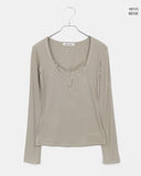 [MADE] Newbe Lace Point Button Ribbed Long Sleeve T-Shirt