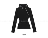 RIBBED ZIP-UP HIGHNECK TOP