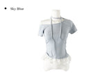 Bulk lace one-off strap short sleeve T-shirt