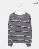 Tsen Stripe Button Henley Neck Long Sleeve Knit