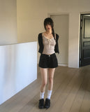 Ponen Cotton Ribbed Crop U-Neck Cardigan