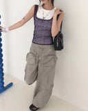 Checel Cargo Zipper Pocket Nylon Wide Two-Way Pants