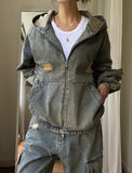 Damage Two Way Denim Hooded Jacket