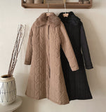 Vero Rabbit Fur Collar Long Padding Coat (Belt Set)