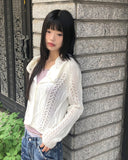 [MADE] Wayson High Neck Punching Cable Long Sleeve Knit Cardigan