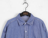 [UNISEX] Barket Vintage Oversized-fit Stitch Denim Long Sleeve Shirt