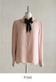 [Ribbon Brooch Set] Zenia Collar Shirred Blouse