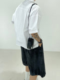 Vintage Washing Rinkle Wide Black Half Denim