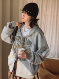 Cross vintage printing two way hoodie zip-up