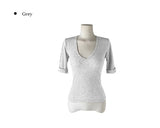 Keating Ribbed Roll-Up Slim V-Neck Three Quarter T-Shirt